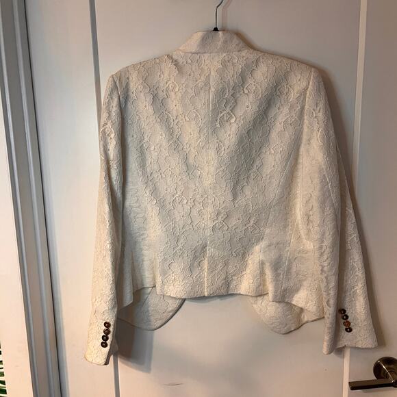 Zara White Floral Lace Formal Blazer Jacket Size XL - Picture 3 of 8